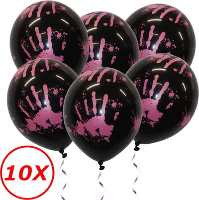 Halloween Decoratie Versiering Zwarte Helium Ballonnen Feest Versiering Halloween Accessoires Bloed afdruk – 10 Stuks