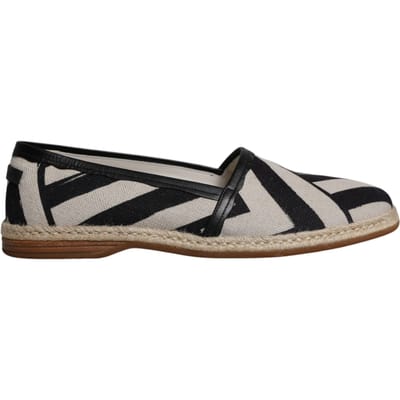 Dolce & Gabbana Zwart Witte Strepen Instap Espadrille Schoenen