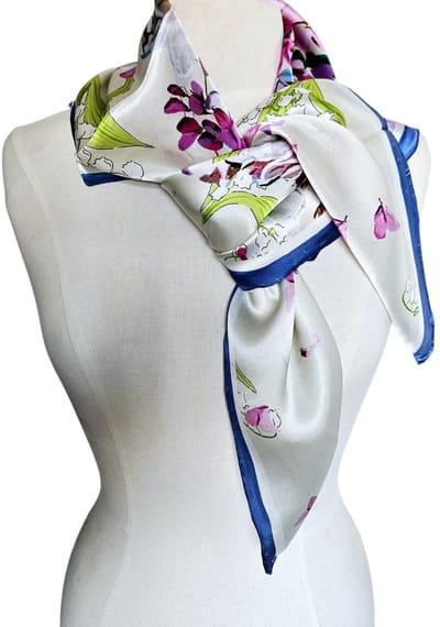 Mooie Zijden sjaal 90X90 CM -Bloemenprint 100% Mulberry silk - Duurzaam, glad, zacht- Colorful Silk scarf - 100% puur -100% Zijde- Cadeau voor vrouwen| Moederdag cadeau| Sjaal voor moeders| satijn sjaal