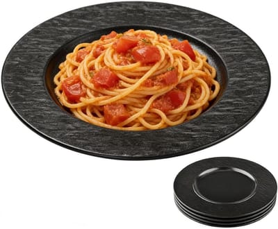 Set van 4 Herbruikbare Zwarte Diepe Borden van Melamine, Ideaal voor Barbecue, Ontbijt en Lunch, 21.5 cm
