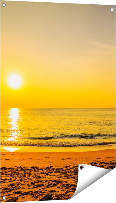 Gards Tuinposter Tropisch Strand tijdens Zonsondergang - 60x90 cm - Tuindoek - Tuindecoratie - Wanddecoratie buiten - Tuinschilderij
