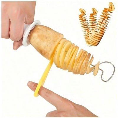 Trancheur de Pommes de Terre en Spirale Multifonctionnel, Coupeur de Légumes Tornado Manuel en Acier Inoxydable, Sans Pierre à Feu ni Bâtons de Magnésium, Ustensiles de Cuisine de Camping blanc