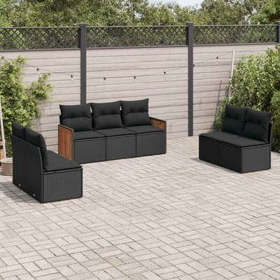 vidaXL - 7-delige - Loungeset - met - kussens - poly - rattan - zwart