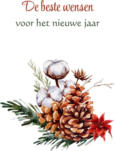 Nieuwjaarskaart – De beste wensen voor het nieuwe jaar – Enkele wenskaart met aquarel dennengroen en dennenappels – Origineel ontwerp – Stevig 400 grams papier – Inclusief kraft envelop – FSC