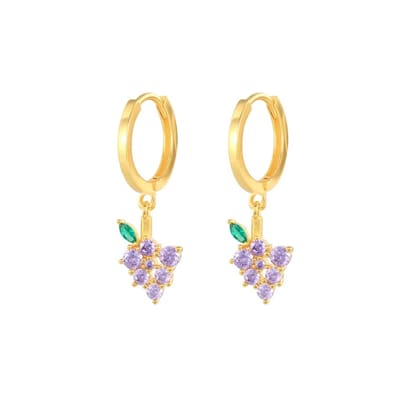 Druiven Oorbellen Set met Zirkonia Stenen - 18K Verguld Dames Oorbellen - 925 Sterling Zilver - Dames Sieraden