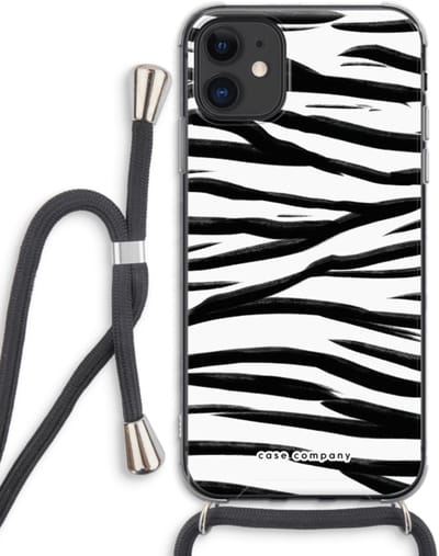 Case Company® - Hoesje met koord geschikt voor iPhone 11 hoesje met Koord - Zebra pattern - Telefoonhoesje met Zwart Koord - Bescherming aan alle Kanten en Over de Schermrand