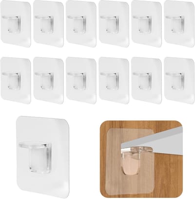 Famanu – Zelfklevende plankhouders set van 12 stuks, transparant, zonder boren voor kast en rekken
