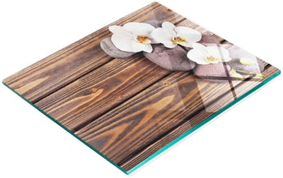 Gehard multifunctioneel decoratief bord van glas met orchideeën- en spa-motief, 60x52 cm