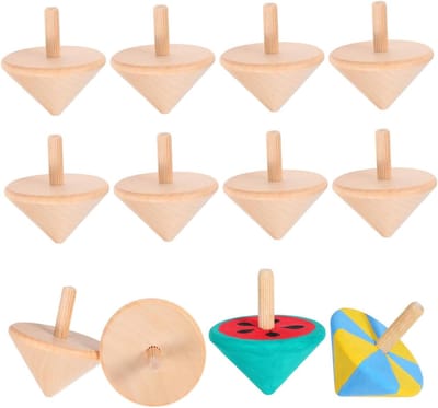 Houten Draaitolletjes - Creatief Speelgoed - Motorische Ontwikkeling - Set van 12 stuks - 5.5 x 4.5 cm - Beige