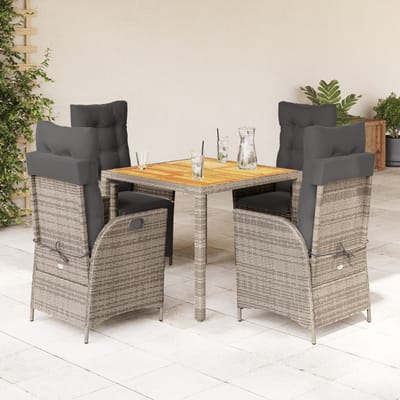 vidaXL - 5-delige - Tuinset - met - kussens - poly - rattan - grijs