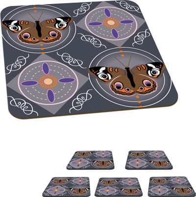 Onderzetters voor glazen - Patronen - Vlinders - Abstract - 10x10 cm - Glasonderzetters - 6 stuks