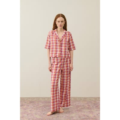 Louise Misha Pajamas Set Louka Cream Sunset Checks Size: L | Wide-Leg & Flared Pants Outlet | Dames | Roze