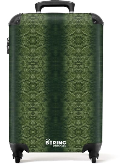 NoBoringSuitcases.com - Koffer - Groen slangenhuid met symmetrische schubstructuur - Past binnen 55x40x20 cm en 55x35x25 cm - Trolley handbagage - Valiezen met wieltjes volwassenen - Reiskoffer op wielen - Rolkoffer lichtgewicht