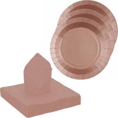 Santex feest/verjaardag servies set - 10x gebaksbordjes/25x servetten - rose goud - karton