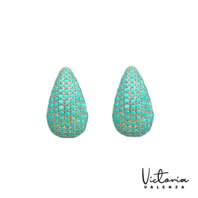 Victoria Valenza Saint-Tropez Luxe Oorbellen Dames Messing Oorringen Blauwe Steen Oorbellen - Goud kleurig - 1 Paar