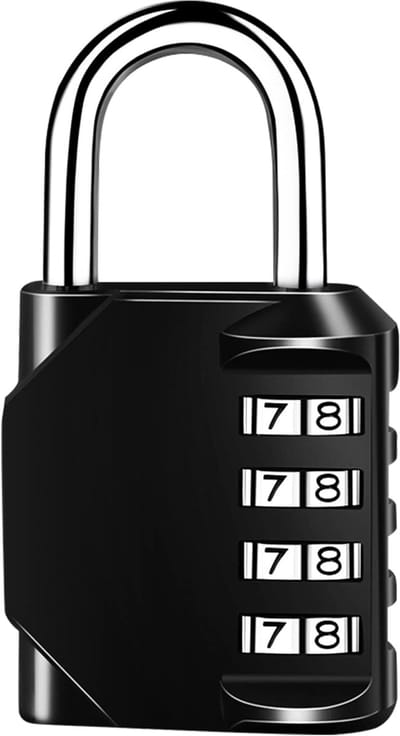 G0018 Combinatie hangslot 4-cijferige kluis voor sportschool, zwart cijferslot voor garagepoort opbergkoffer bagage, kleine gecodeerde sloten