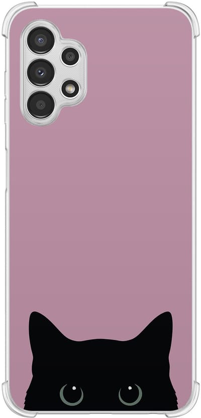 Hoesje (shockproof) geschikt voor Samsung Galaxy A13 4G - Zwarte kat - Extra sterke case - TPU/polycarbonaat - Print - Roze, Transparant