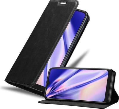 Cadorabo Hoesje geschikt voor Alcatel 1S 2020 in ZWARTE NACHT - Beschermhoes met magnetische sluiting, standfunctie en kaartvakje Book Case Cover Etui
