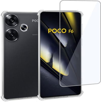 Geschikt voor POCO F6 - Hoesje + Screenprotector – Gehard Glas Cover + Shock Proof Case - Transparant