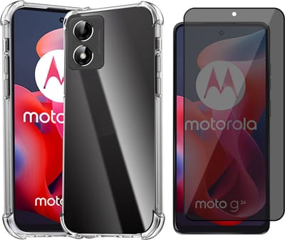 Hoesje geschikt voor Motorola Moto E14 / G24 / G24 Power / G04 / G04s - Privacy Screenprotector Volledig Dekkend Glas - Shockproof Transparant