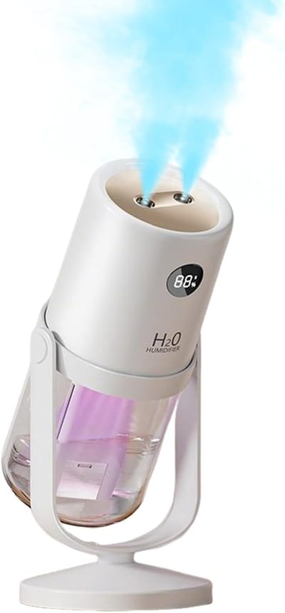 Bureau Luchtbevochtiger - Luchtverfrisser - Droge Lucht Bestrijden - Draaibare Dubbele Uitloop - 320ml Reservoir - Wit