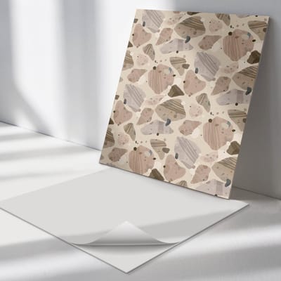 Wallfluent Vinyl Tegels - Abstracte Steenvormen Zelfklevende Vinyltegels - 30 cm x 30 cm - Beige Vinyl Tegels - Set van 9 - Vierkant PVC Tegels - Texturen Plaktegels - Vloer Tegels PVC - Plaktegels Keuken en Badkamer