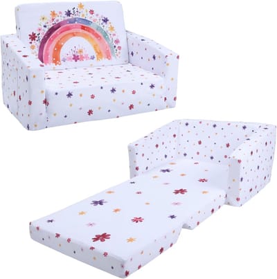 Kinderbank om te zetten - Klapstoel kinder - Ontspannen spelen - Stabiel en comfortabel - 39x60x41 cm - Regenboogbloemen