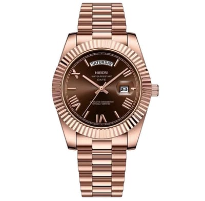 Nibosi - Herenhorloge - Polshorloge - Heren - Horloge - Horlogedoos - Mannen - Rosé Chocolate Dial - RVS