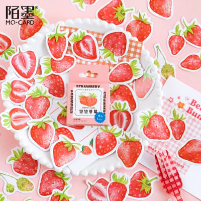 Aardbeien Trio | Triple Strawberry | Set van 45 - Planner Agenda Stickers - Scrapbookdecoraties - Geschikt voor Volwassenen en Kinderen - Aardbeien | Planten | Bloemen