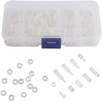 Nylon Spacer en Moeren Set 200 Stuks - M2.5 Hex Moeren, Plastic Bouten en Assortiment in Opbergdoos voor Klussen en DIY Projecten