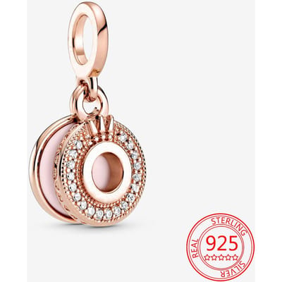 Echt 925 Sterling Zilver Sprankelende Pavé Roze Kroon  O   Bedel Hanger Past op Merk Armbanden en Kettingen Sieraden Accessoires beige