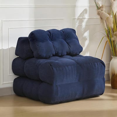 3-in-1 Opvouwbare Slaapbank & Fauteuil - Logeerbed met Kussen en Zijvak - Corduroy (Ribstof) - Wasbare Hoes - Blauw