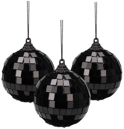 Christmas Decoration discobal kerstbal - 3x - zwart -10 cm -kunststof