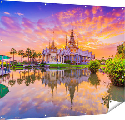 Gards Tuinposter Wat Non Kum Tempel in Thailand - 150x120 cm - Tuindoek - Tuindecoratie - Wanddecoratie buiten - Tuinschilderij
