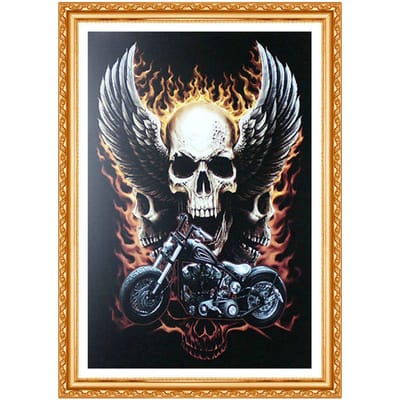 Groothandel Strass Schilderij Huisdecoratie Vierkant Doe-het-zelf Diamant Schilderij Kruissteek Motorfiets Schedel 20X30CM gray