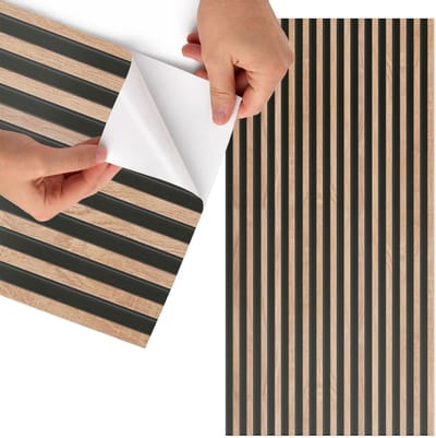 Tulup Meubelfolie - Verticale lamellen Meubel Wrap Folie - 65x130 cm - Bruin Meubelfolie - Decoratiefolie Zelfklevend - Minimalist Meubelfolie - Meubelfolie Zelfklevend - Badkamer decoratie - Texturen