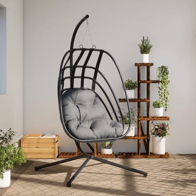 vidaXL - Hangende - Egg - Chair - met - standaard - antraciet - staal