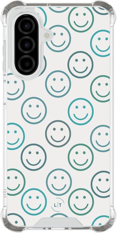 Shockproof hoesje - Geschikt voor Samsung Galaxy A26 - Happy faces - Extra sterke case - TPU/polycarbonaat - Print / Illustratie - Blauw, Transparant