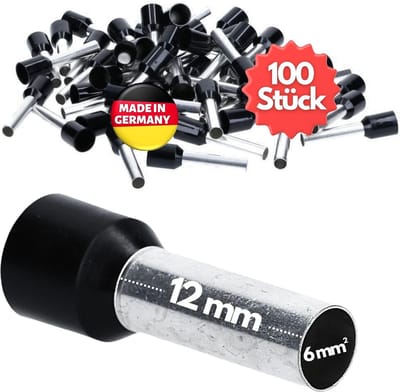 100 stuks Kalitec AE612SW adereindhulzen geïsoleerd 6,0 mm² 12 mm lang zwart I Made in Germany I Industriële kwaliteit