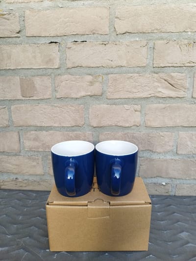Argon - Set van 2 koffie/theetassen - 350 ml - Navy blauw/wit - hoge volumekorting
