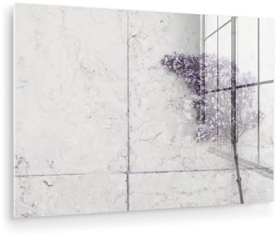 ® Glasschilderij 180x120 cm - Schilderij acrylglas - Bleke vlinderstruik bloemetje op tegels - Foto op glas - Muurdecoratie woonkamer - Wanddecoratie slaapkamer - Schilderijen