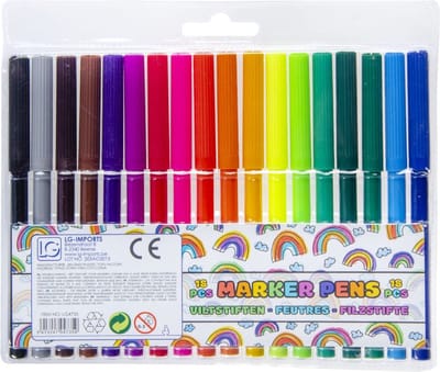 18x Gekleurde viltstiften in mapje - Viltstiften voor kinderen - Kleuren - Creatief speelgoed