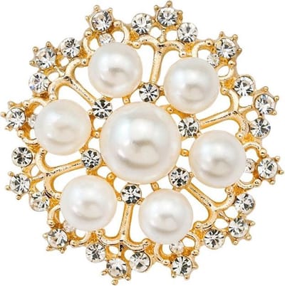 Fako Bijoux® - Broche - Parel Kristal Jessica - 35x35mm - Goudkleurig