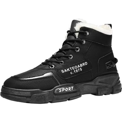 Abhoth Winter Heren Casual Schoenen Warmhouden Comfortabele Wandelschoenen Plus Fluweel Antislip Slijtvast Hoge Vetersneakers 39 zwart