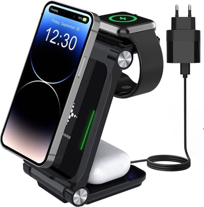 3-in-1 Oplaadstation + 20W USB-C Power Adapter - Draadloze Oplader - Universeel - Qi Gecertificeerd