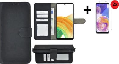 Hoesje Geschikt voor Samsung Galaxy A26 Wallet Book Case Cover Pearlycase Zwart + 2X Screenprotector Samsung A26 Tempered Gehard Glas 2 stuks