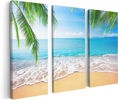 Artaza Canvas Schilderij Drieluik Tropisch Strand En Zee - 120x80 - Foto Op Canvas - Canvas Print