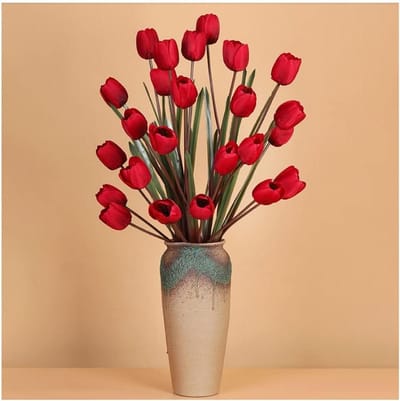 Kunstbloemen met Vaas - Zijden Tulpen - Huisdecoratie - Realistisch Uiterlijk - 60 cm - B