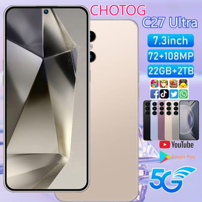 CHOTOG 16MP+48MP Mobiele Telefoons C27 Ultra 7.3 HD Mobiele Telefoons 22GB+2TB Smartphone 7800mAh Android 15 5G Dual Card Globale Versie