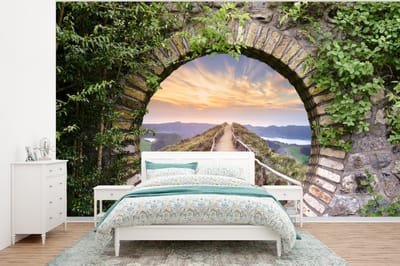 Behang - Fotobehang Brug - Zee - Doorkijk - Zomer - Breedte 320 cm x hoogte 240 cm